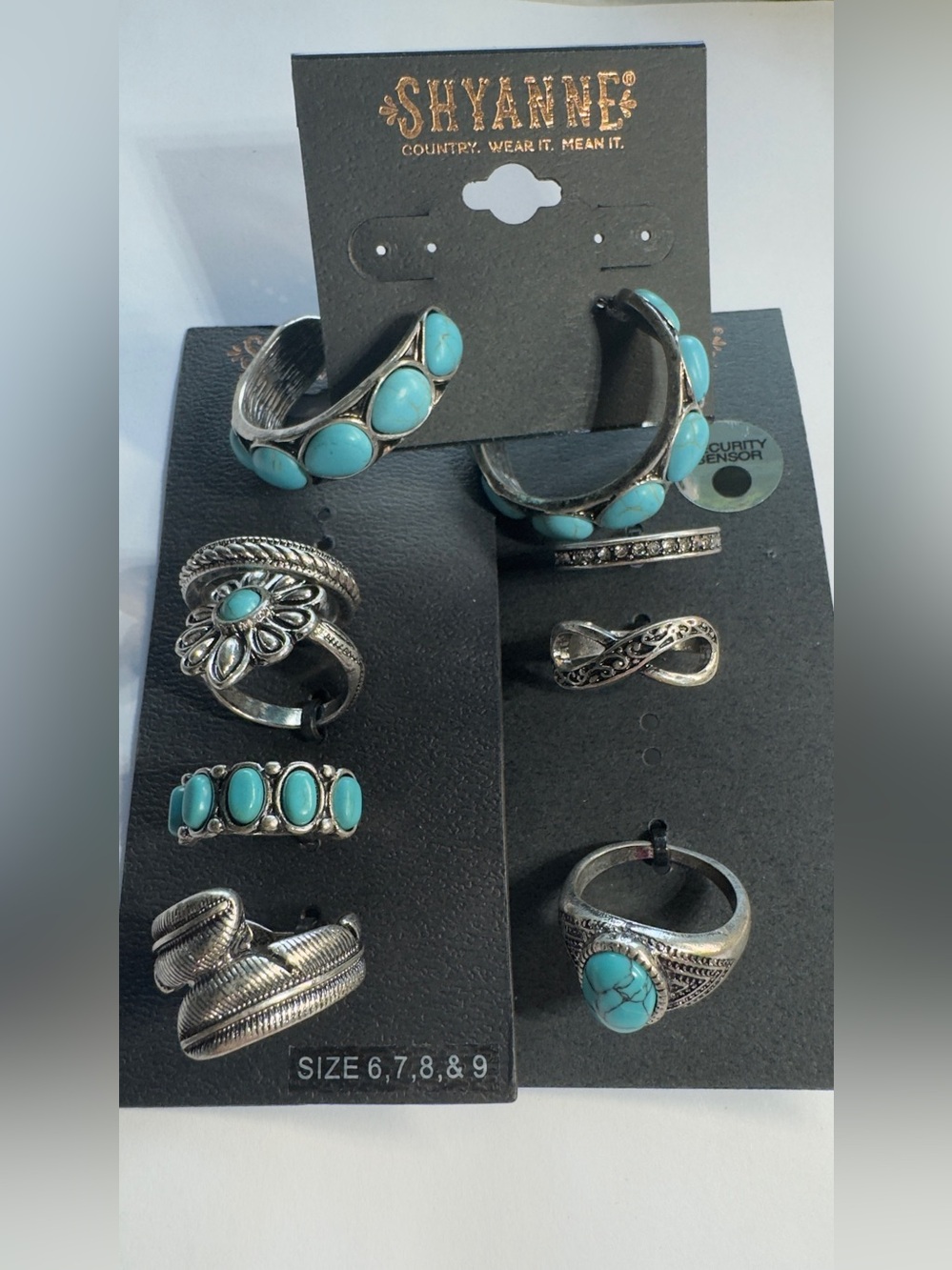 Shyanne Turquoise and Silver-Tone Women's Ring Set with Hoop Earrings